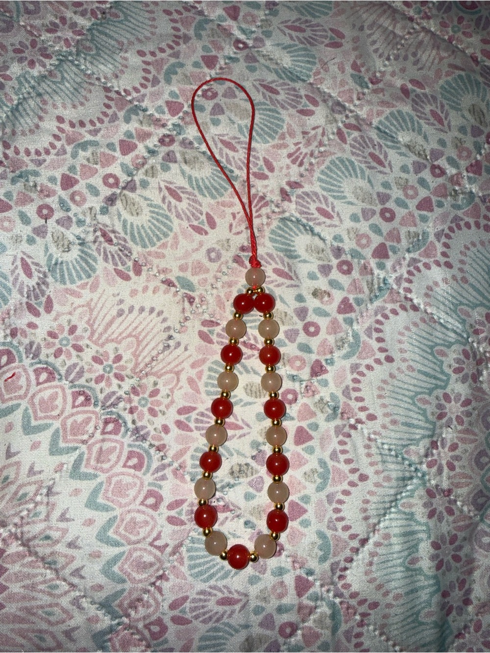 Red and Cream Beaded Phonecharm